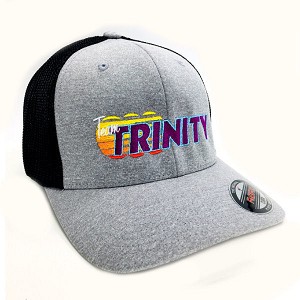 TEAM TRINITY EMBROIDERED LOGO FLEXFIT TRUCKER HAT (HEATHER/BLACK)