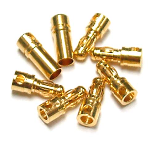 3.5mm x 12.5mm ゴールド・バナナコネクター（オス２ヶ入り）